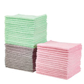 Amazon Basics Microfiber Cleaning Cloths, Non-Abrasive, Reusable and Washable, Pack of 48, Green/Gray/Pink, 16" x 12"